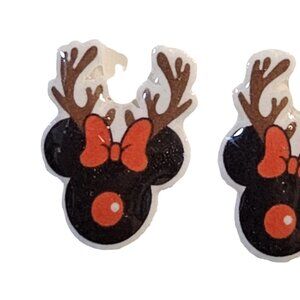 Acrylic Mouse Ears With Antlers & Bow Post Earrings - New